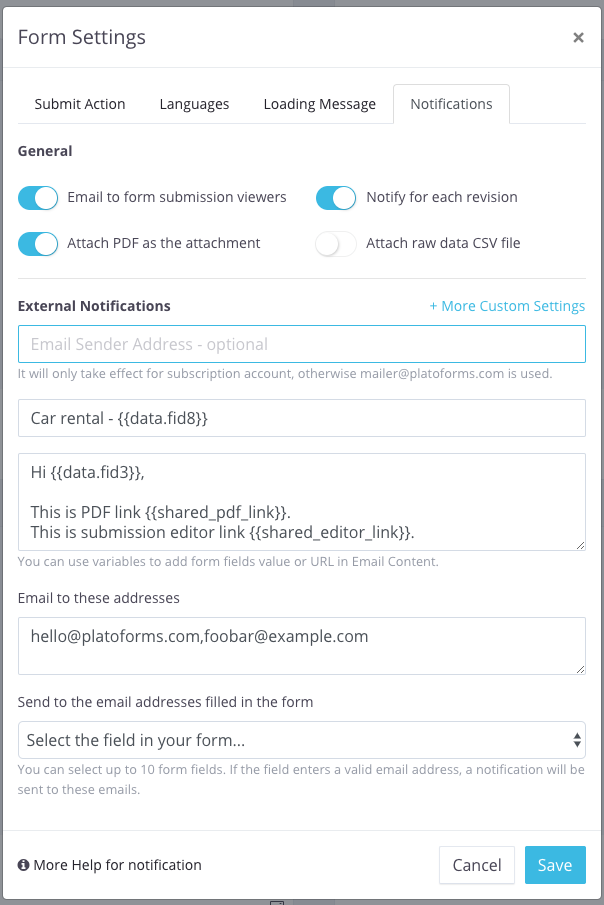 Email With Submission Value
